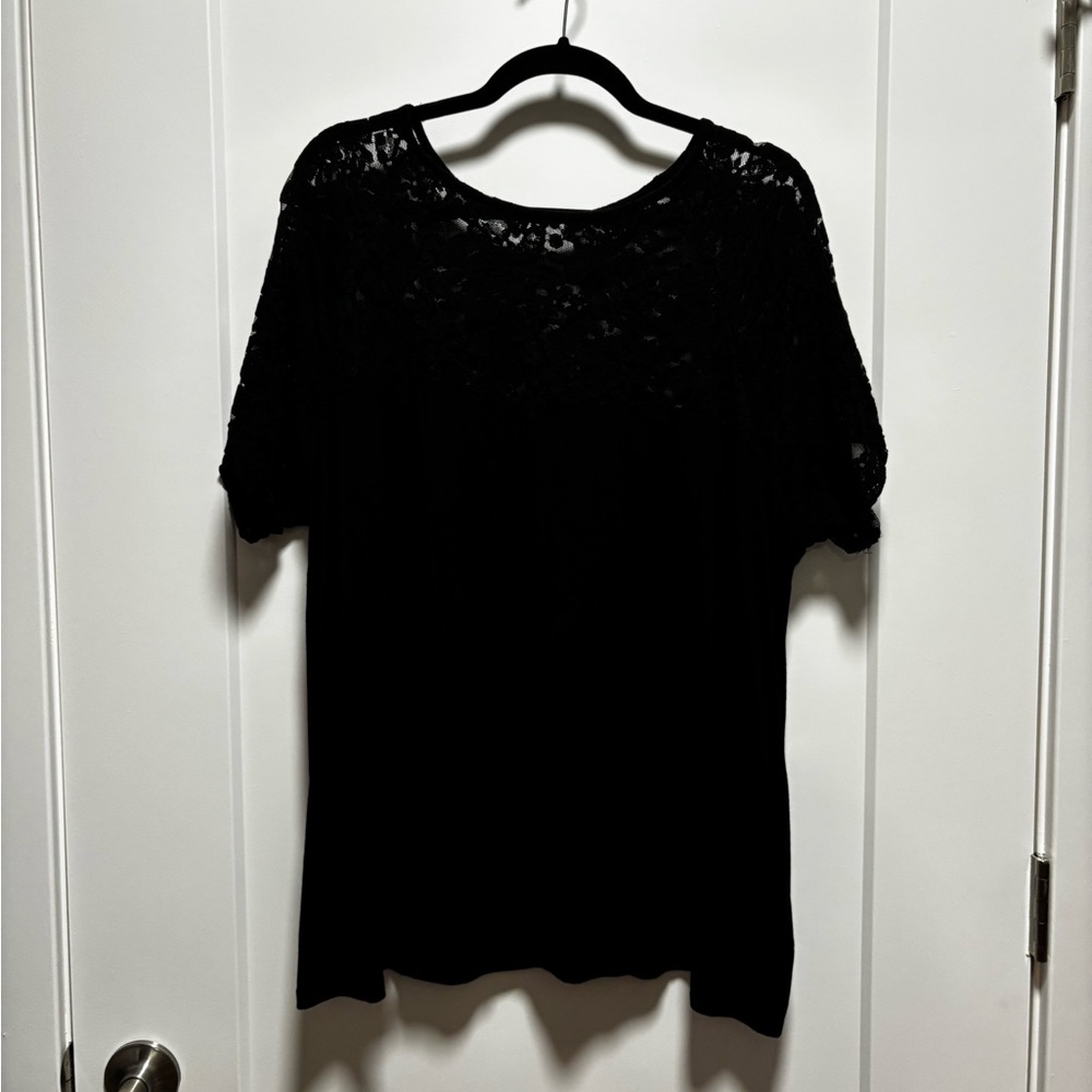 torrid Black Lace Yoke Short Sleeve Tee